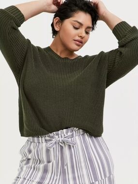 Torrid Olive Ribbed Crew Neck Sweater Size 1X